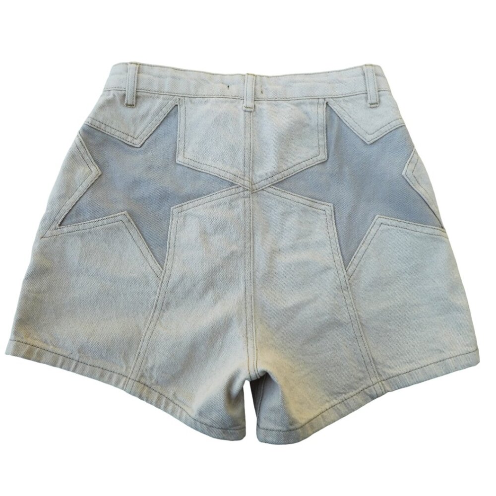 Nasty Gal Light Blue Star Patch High Waist Denim Shorts